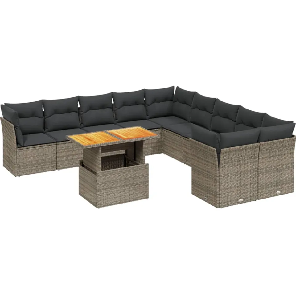 vidaXL 11-delige Loungeset met kussens poly rattan grijs