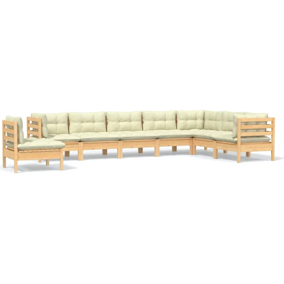 vidaXL 8-delige Loungeset met crèmekleurige kussens massief grenenhout, foto 3
