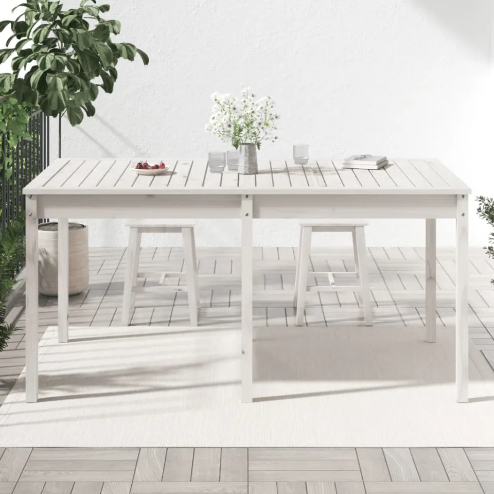 vidaXL Tuintafel 159,5x82,5x76 cm massief grenenhout wit, foto 3