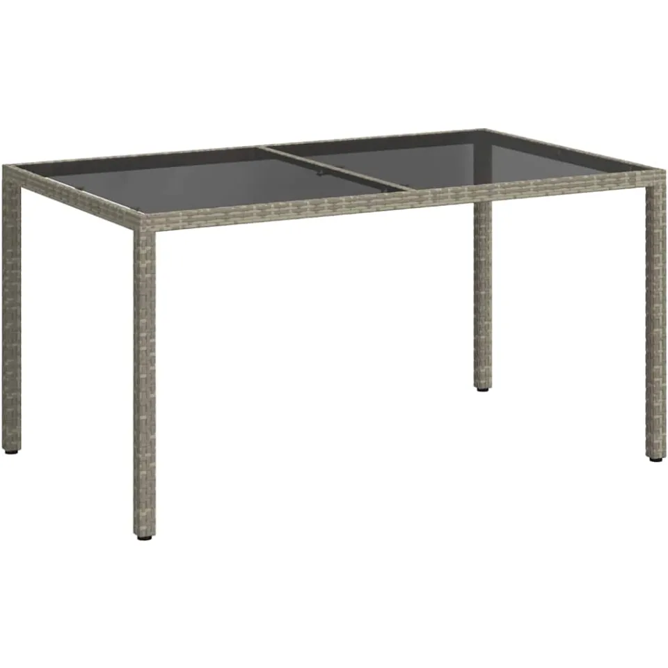 vidaXL Tuintafel 150x90x75 cm gehard glas en poly rattan grijs, foto 3