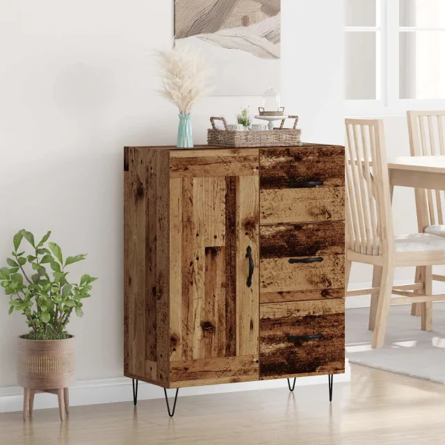 vidaXL Dressoir met lade Oudhout 69,5 x 34 x 90 cm Geconstrueerd hout Bruin