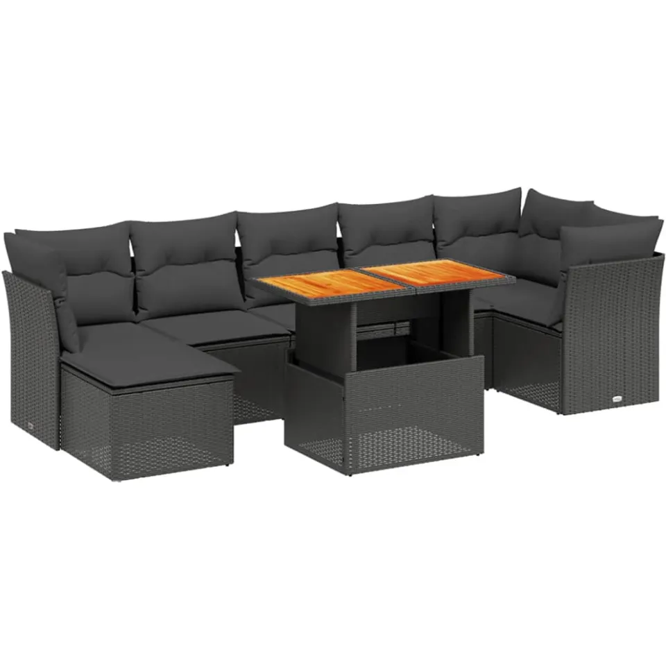 vidaXL 8-delige Loungeset met kussens poly rattan zwart