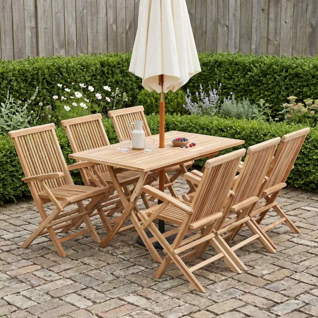 vidaXL Tuinmeubelset 7 st Naturel 120 x 70 x 75,5 cm Massief Teakhout Bruin