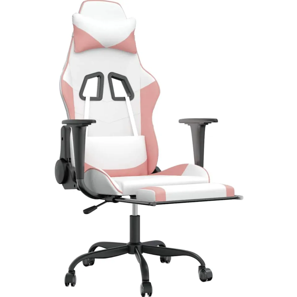 vidaXL Massage gamestoel met voetensteun kunstleer zwart en roze