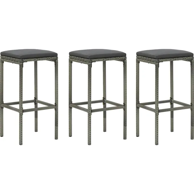 vidaXL Barkrukken met kussens 3 st poly rattan grijs