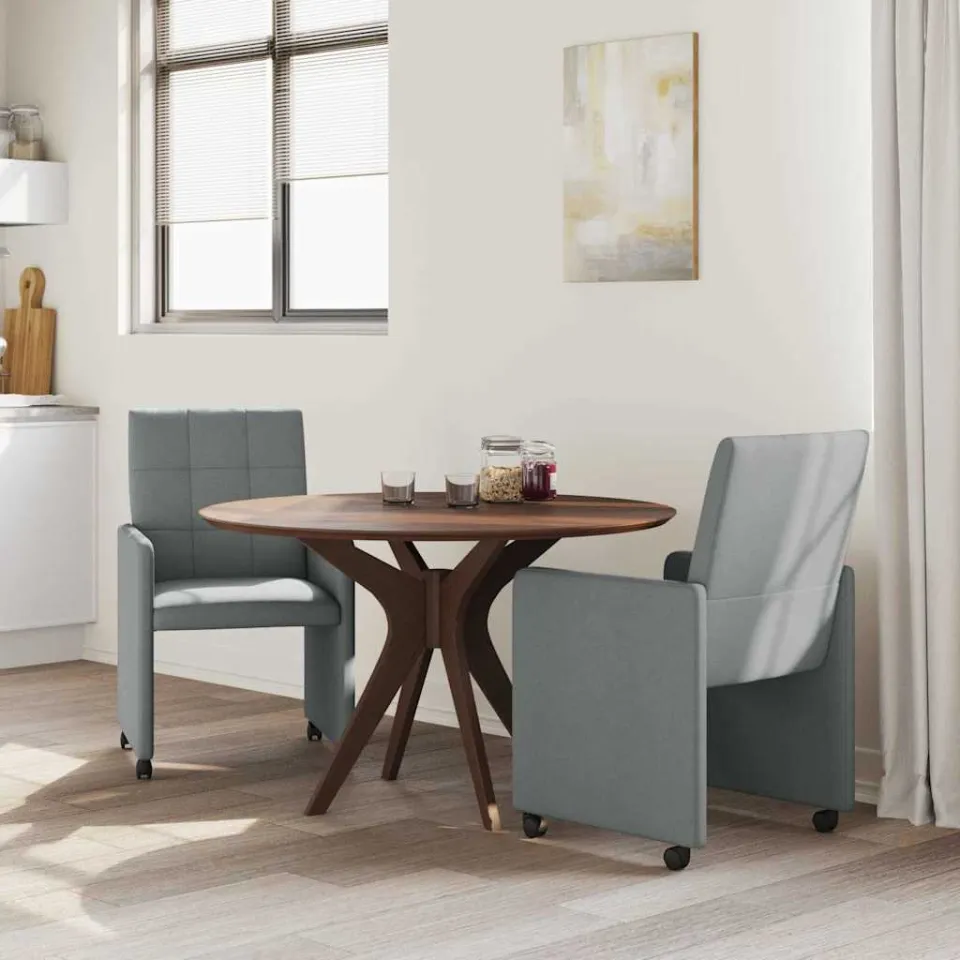 vidaXL Eetkamerstoelen met Wieltjes 2 st Stof Lichtgrijs, foto 3