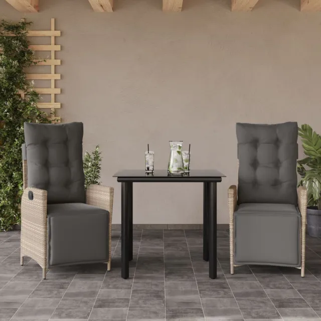 vidaXL 3-delige Tuinset met kussens poly rattan lichtgrijs grijs, foto 2