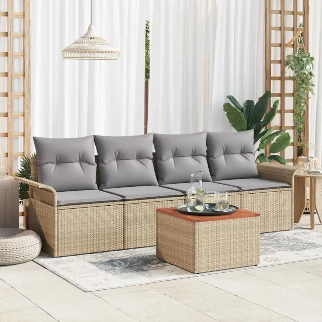 vidaXL Tuinbankenset 5 st Beige poly rattan