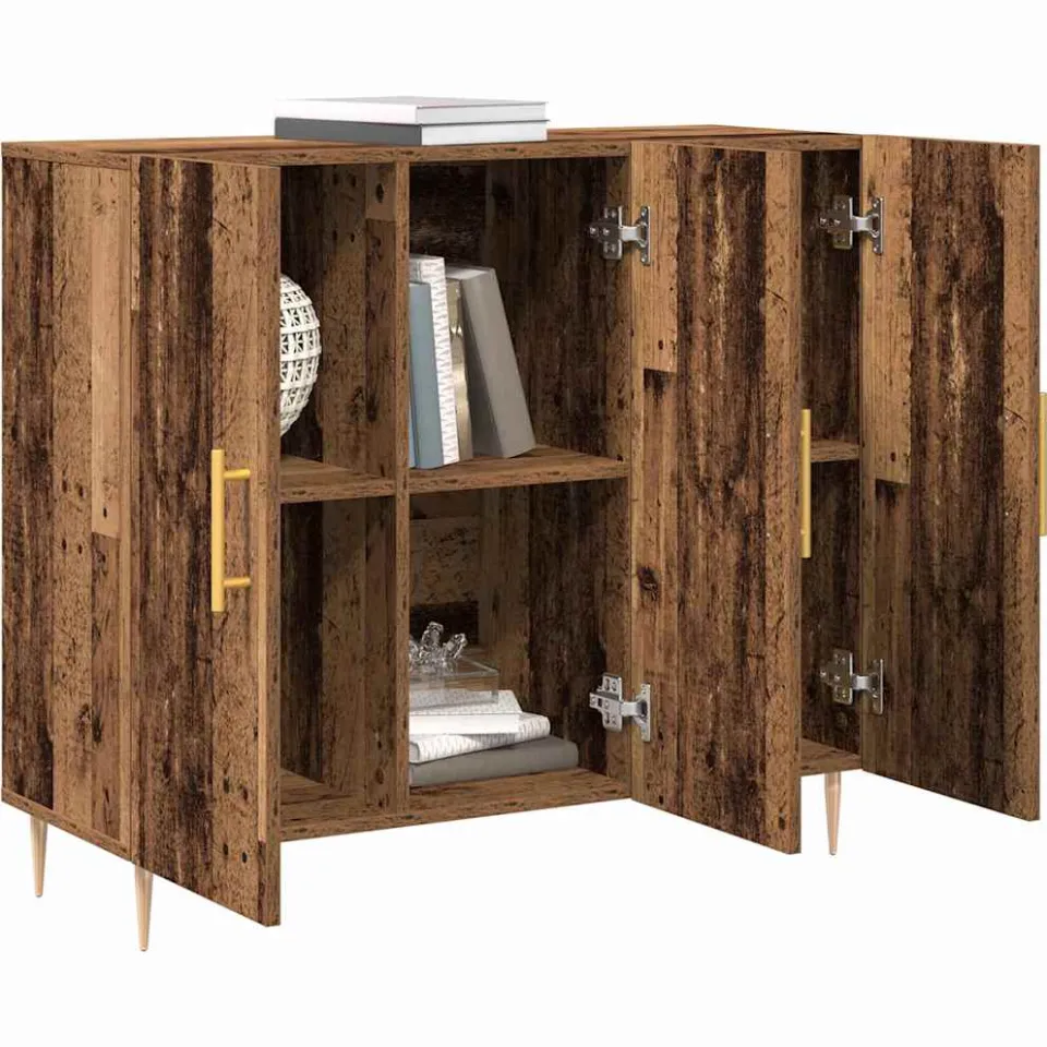 vidaXL Dressoir Oudhout 90 x 34 x 80 cm Bewerkt hout Bruin
