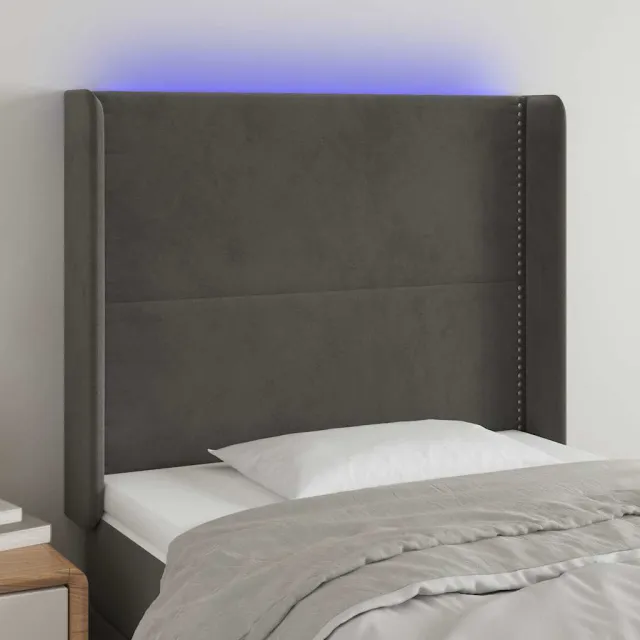 vidaXL Hoofdbord LED 83x16x118/128 cm fluweel donkergrijs grijs