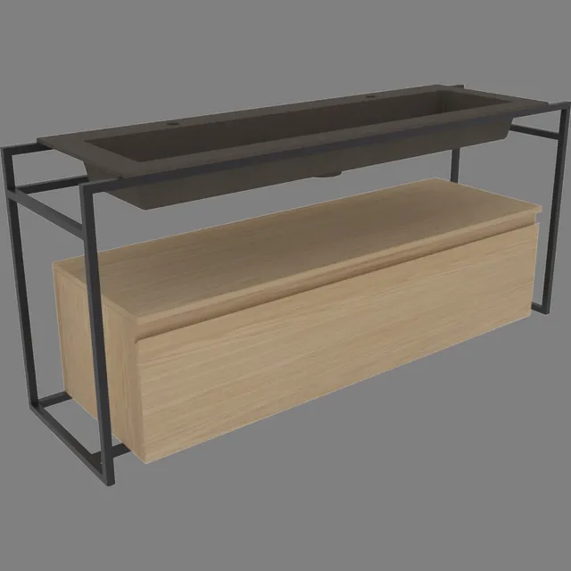 Rivo Ink Kraft meubelwastafel 140x45cm - 2 kraangaten - Quartz beton