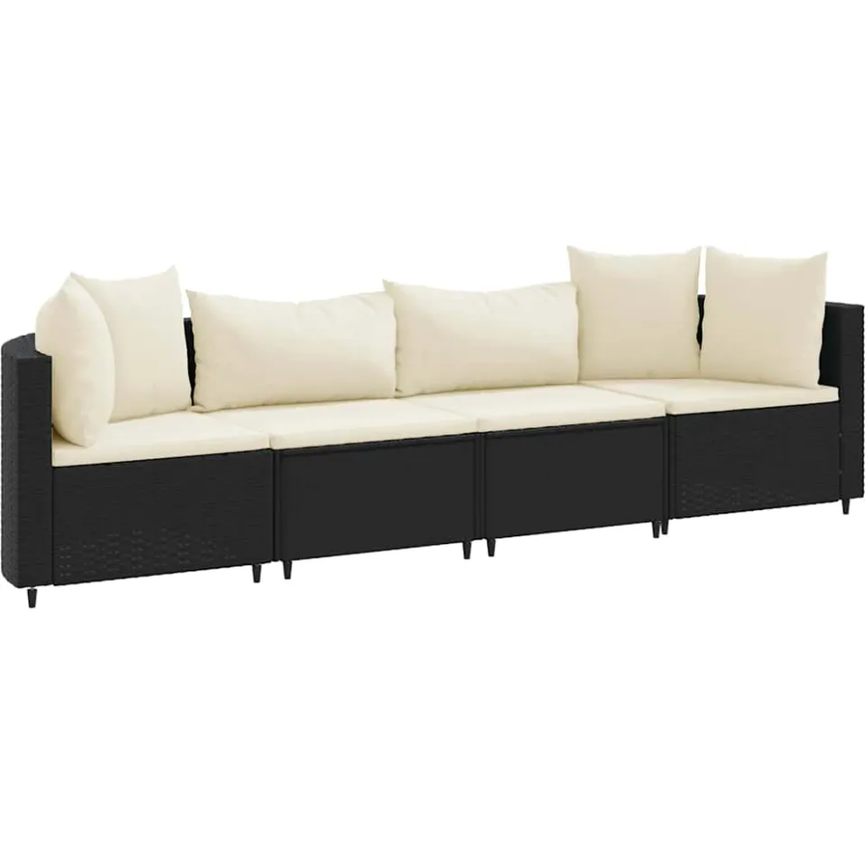 vidaXL 4-delige Loungeset met kussens poly rattan zwart