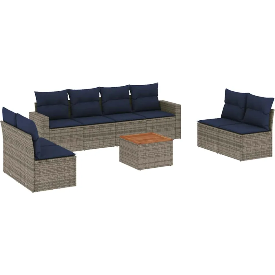 vidaXL 9-delige Loungeset met kussens poly rattan grijs, foto 3
