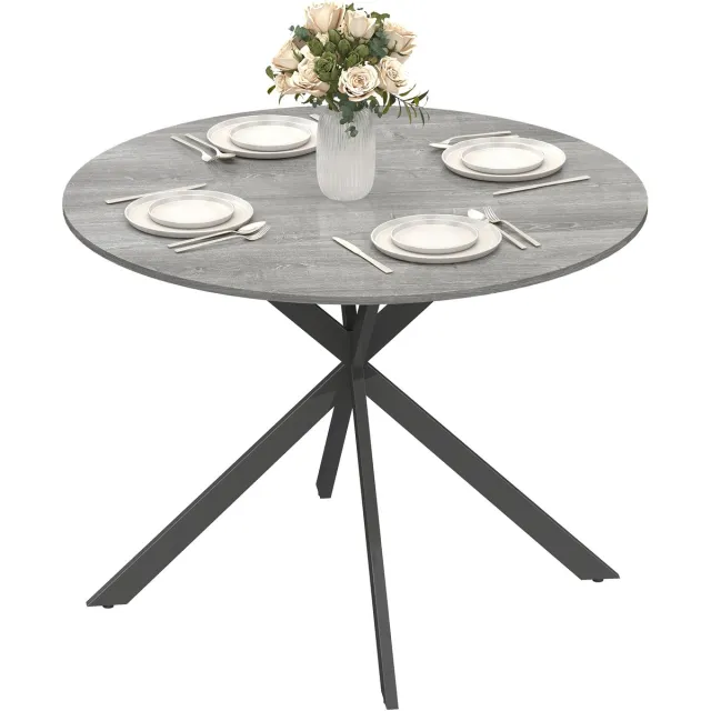 Homcom Ronde Eettafel voor 4 Personen Industrieel - Keukentafel - Eetkamertafel - Grijs