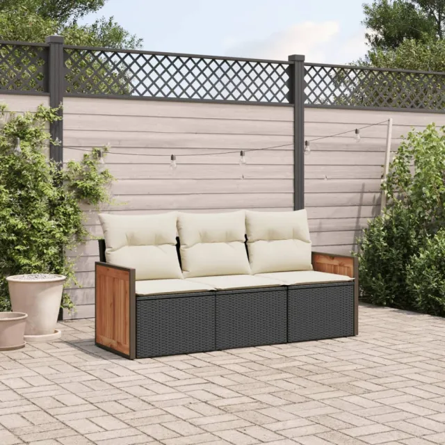 vidaXL 3-delige Loungeset met kussens poly rattan zwart, foto 2