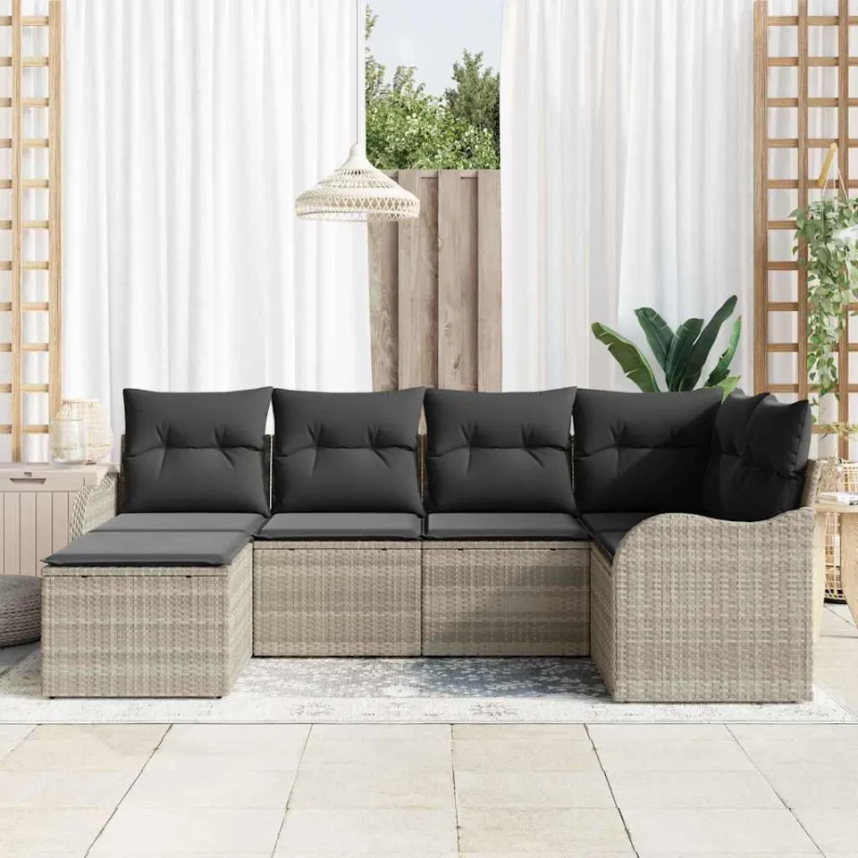 vidaXL Tuin Sofa Set met kussen 6 pcs Lichtgrijs Poly riet, foto 3