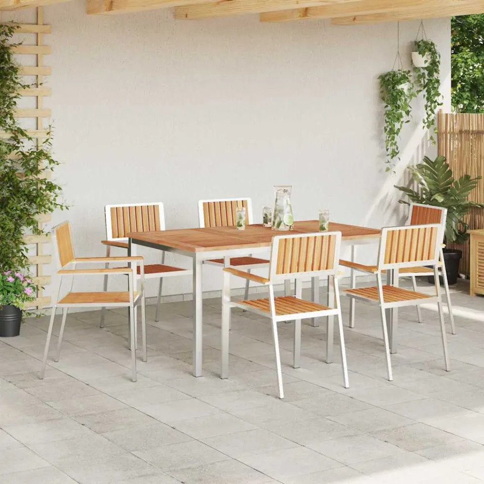 vidaXL Buiten eettafelset 7 st 150 x 90 x 75 cm bruin, foto 3