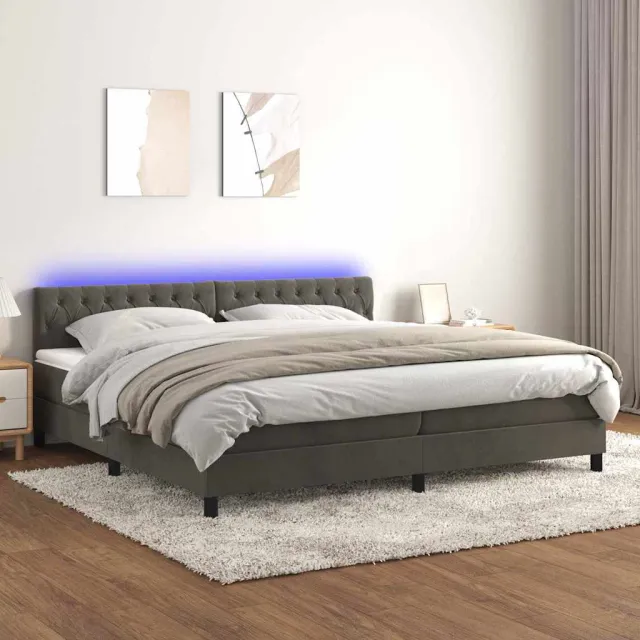 vidaXL Boxspring met matras en LED fluweel donkergrijs 200x200 cm
