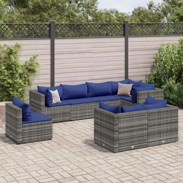 vidaXL 8-delige Loungeset met kussens poly rattan grijs, foto 2
