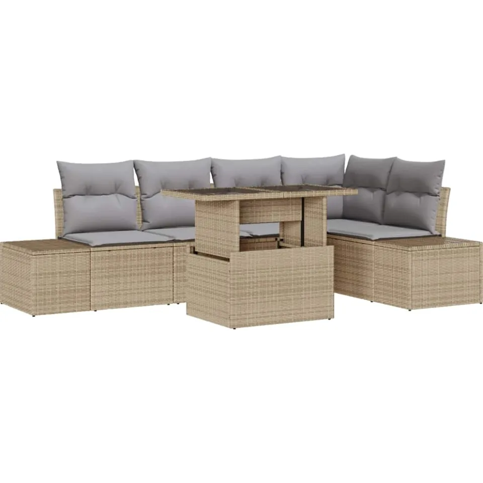 vidaXL Tuin Sofa Set 6 st Beige poly rattan