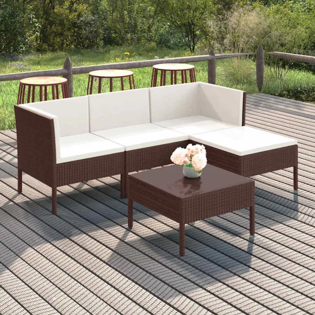 vidaXL 5-delige Loungeset met kussens poly rattan bruin, foto 2