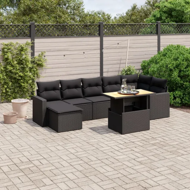 vidaXL 8-delige Loungeset met kussens poly rattan zwart, foto 2