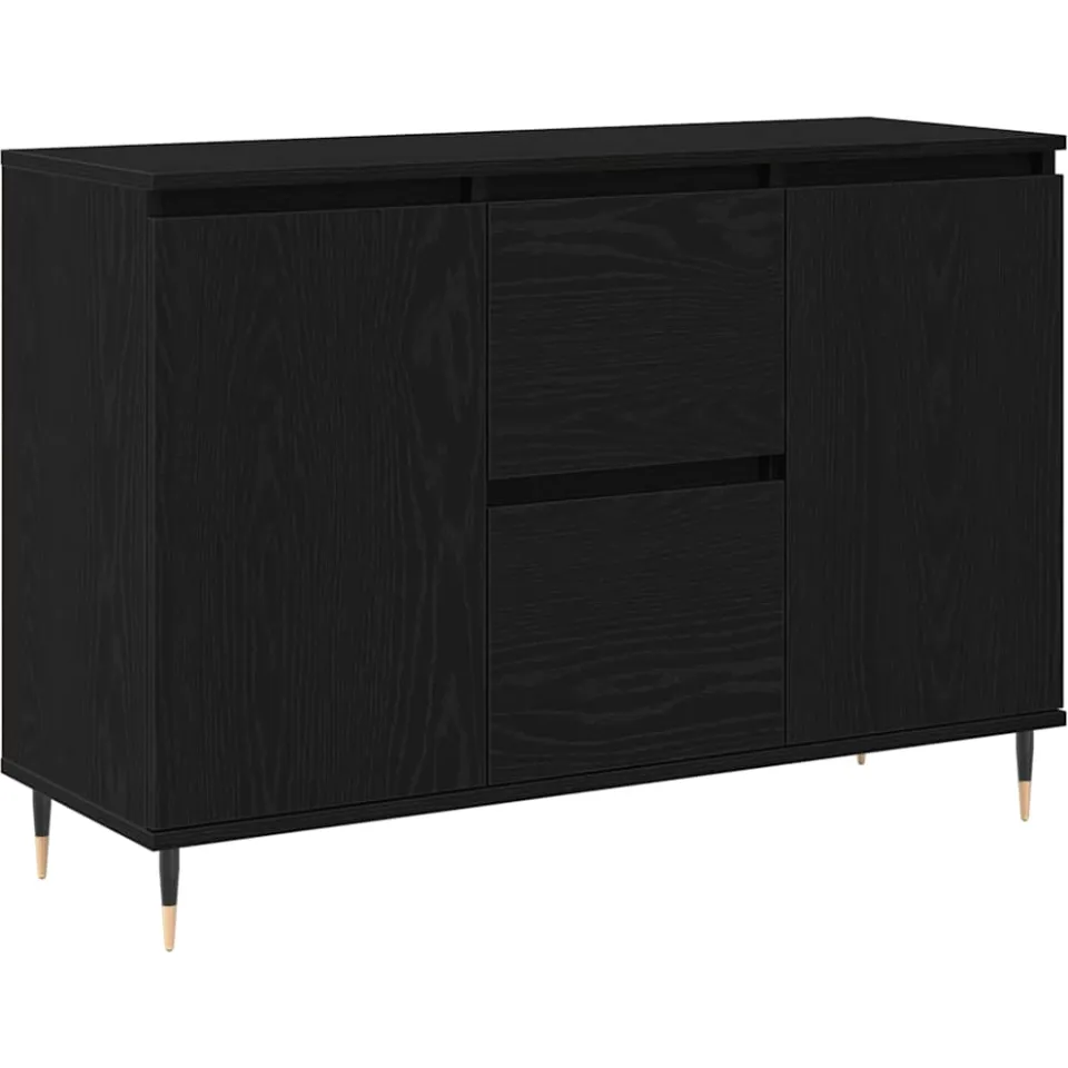 vidaXL Dressoir Zwart Eiken 101,5 x 35 x 70 cm Bewerkt hout, foto 3