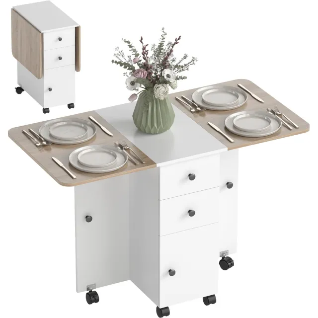 Homcom Opklapbare eettafel - Spaanplaat - 120x60x76,5cm - Wit, Eiken