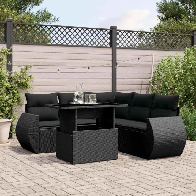 vidaXL 6-delige Loungeset met kussens poly rattan zwart, foto 2