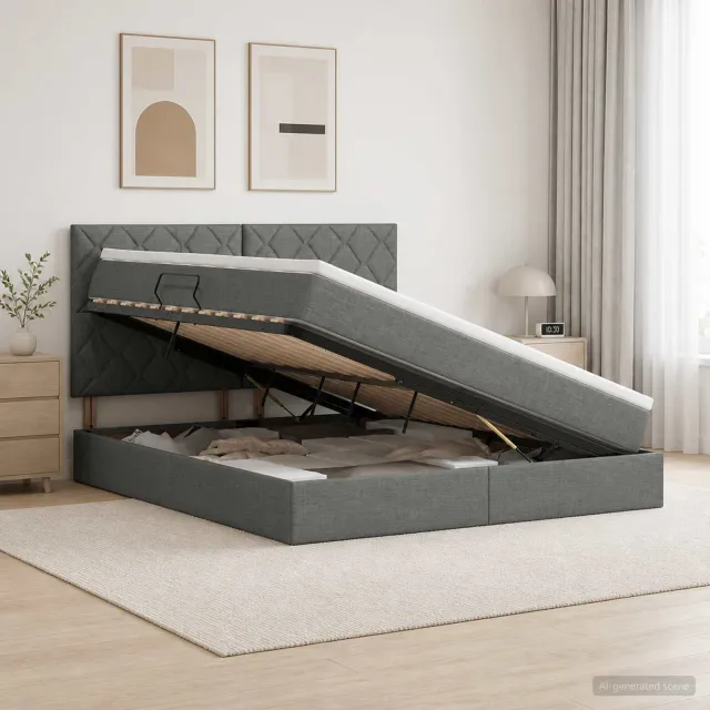 vidaXL Opslag bed met matras met opslag Donkergrijs 140 x 200 cm Stof