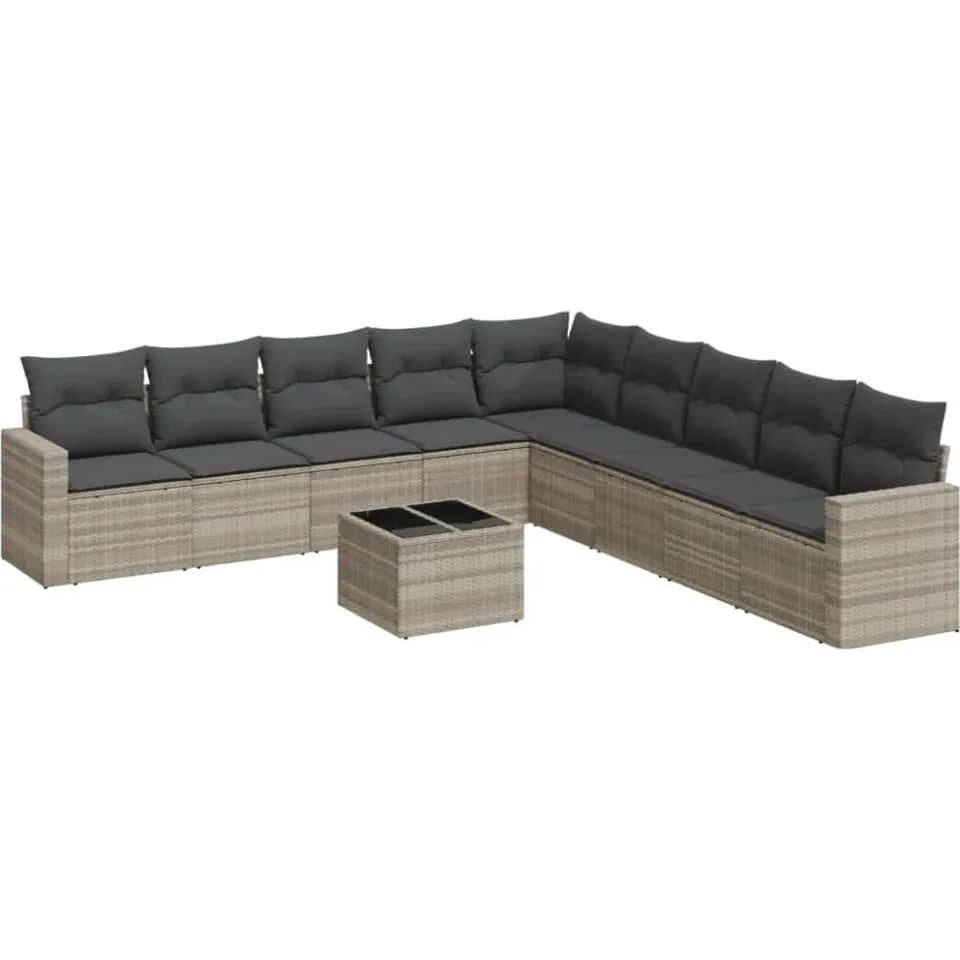vidaXL 10-delige Loungeset met kussens poly rattan lichtgrijs