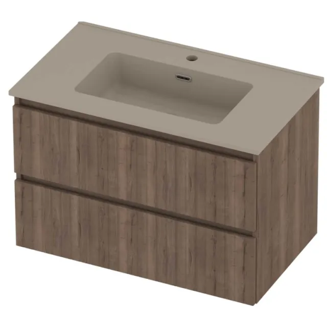 Proline Tribute Badmeubelset Porselein Elegant 1 Kraangat 80x46x54 cm Mat Crème Cotton Terra Oak Eiken