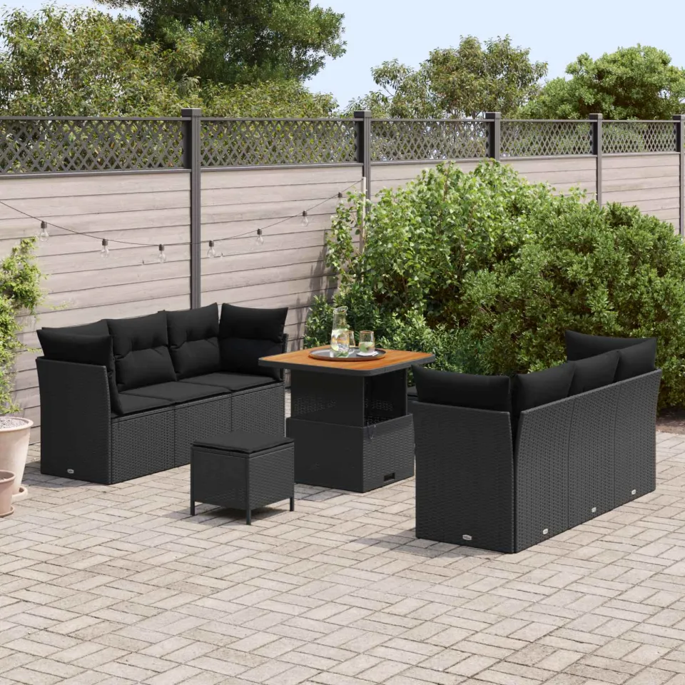 vidaXL Tuin Sofa Set 9 st Zwart poly rattan, foto 2