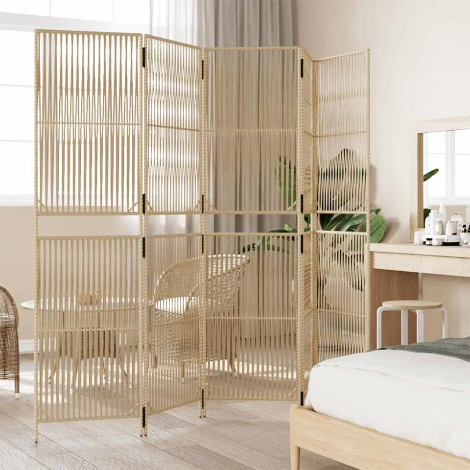 vidaXL Kamerscherm 5 panelen poly rattan beige, foto 3