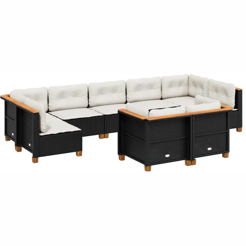 vidaXL 9-delige Loungeset met kussens poly rattan zwart