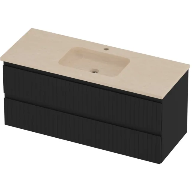 Proline Rollo Badmeubelset Hardsteen Elegant 1 Gat Gefreesd 120x46x54 cm Sand Stone Mat Zwart