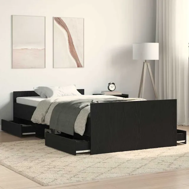 vidaXL Bedframe met lade Zwart Eiken 193 x 93 x 50 cm Bewerkt hout Bruin