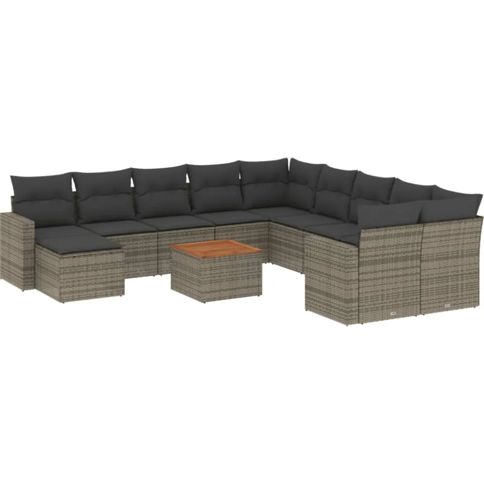 vidaXL 12-delige Loungeset met kussens poly rattan grijs, foto 3