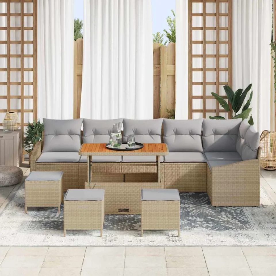vidaXL Tuinbankenset 10 st Beige poly rattan, foto 3