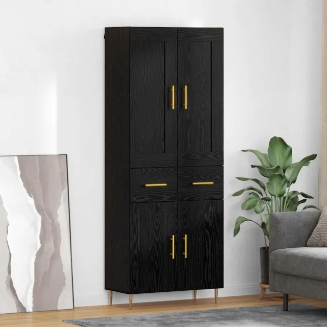 vidaXL Hoge kast Zwart Eiken 69,5 x 34 x 180 cm Bewerkt hout