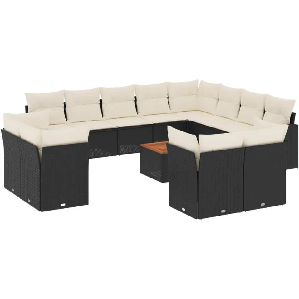 vidaXL 13-delige Loungeset met kussens poly rattan zwart, foto 3