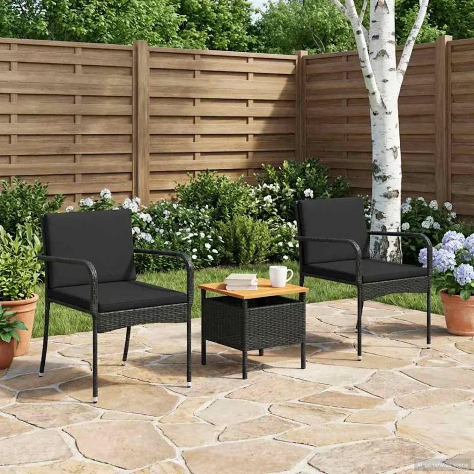 vidaXL Tuinset Zwart poly rattan, foto 3