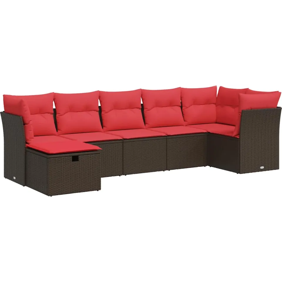vidaXL 7-delige Loungeset met kussens poly rattan bruin, foto 3