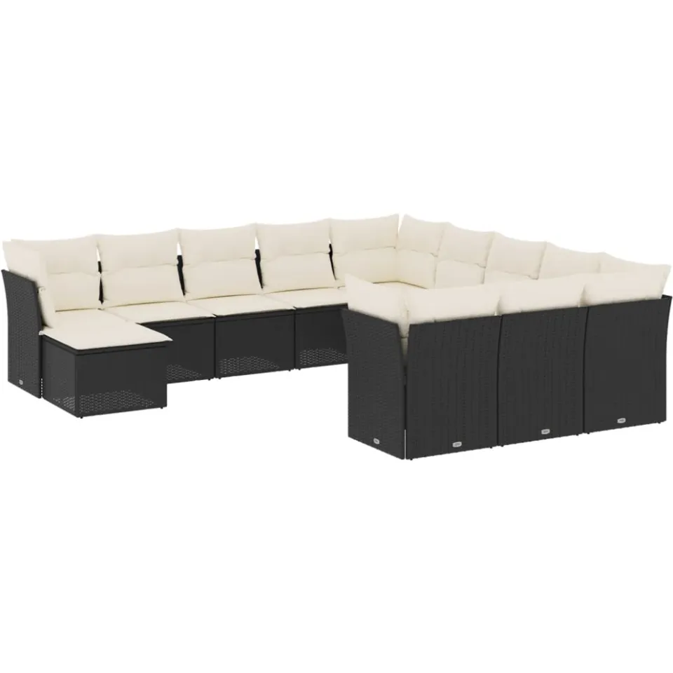 vidaXL 12-delige Loungeset met kussens poly rattan zwart