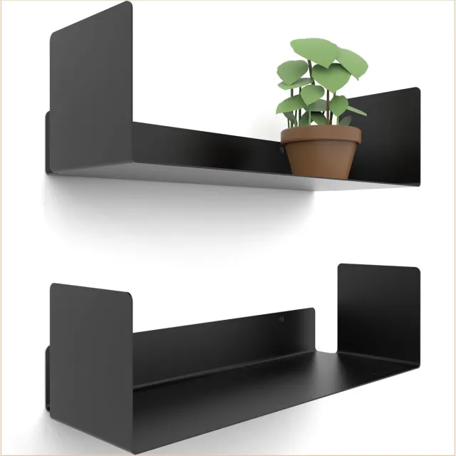 UNITURE Wandplank zwart [2X 42cm] modern & tijdloos design - Hangplank met eenvoudige montage - Wandplank zwart hoogglans - Wandplank voor kantoor & woonkamer