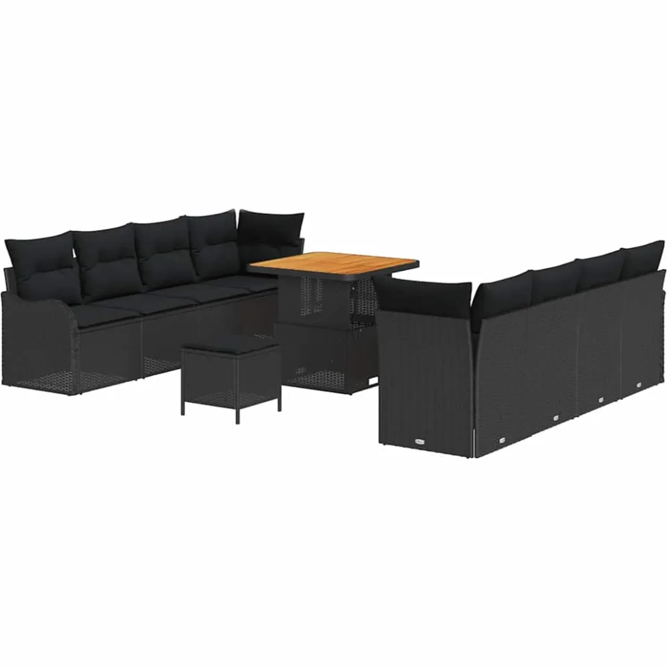 vidaXL Tuinbankenset 11 st Zwart poly rattan