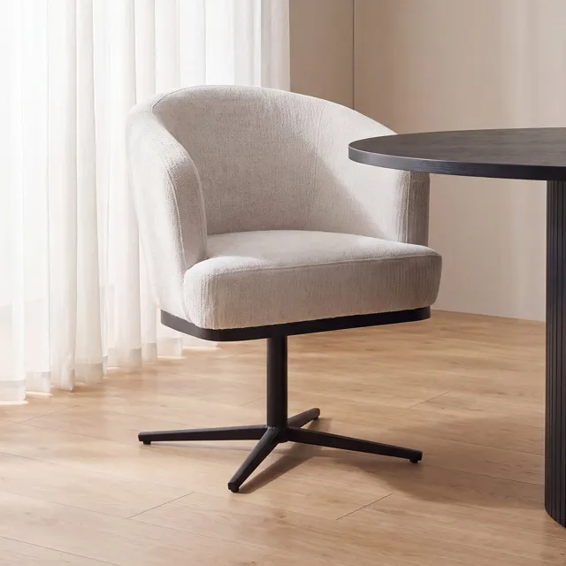 LABEL51 Cannes Eetkamerstoel - Naturel - Stof - Zwart Metaal - Stoel - Eetkamerfauteuil