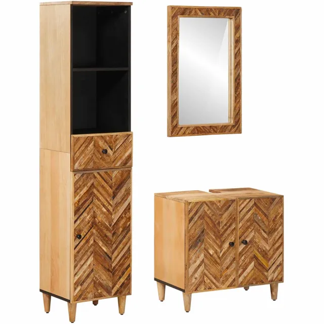 vidaXL Badkamerkastenset 3 st 62 x 33 x 58 cm Massief Mango Hout Bruin