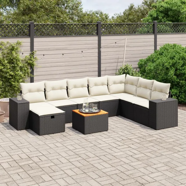 vidaXL 9-delige Loungeset met kussens poly rattan zwart, foto 2