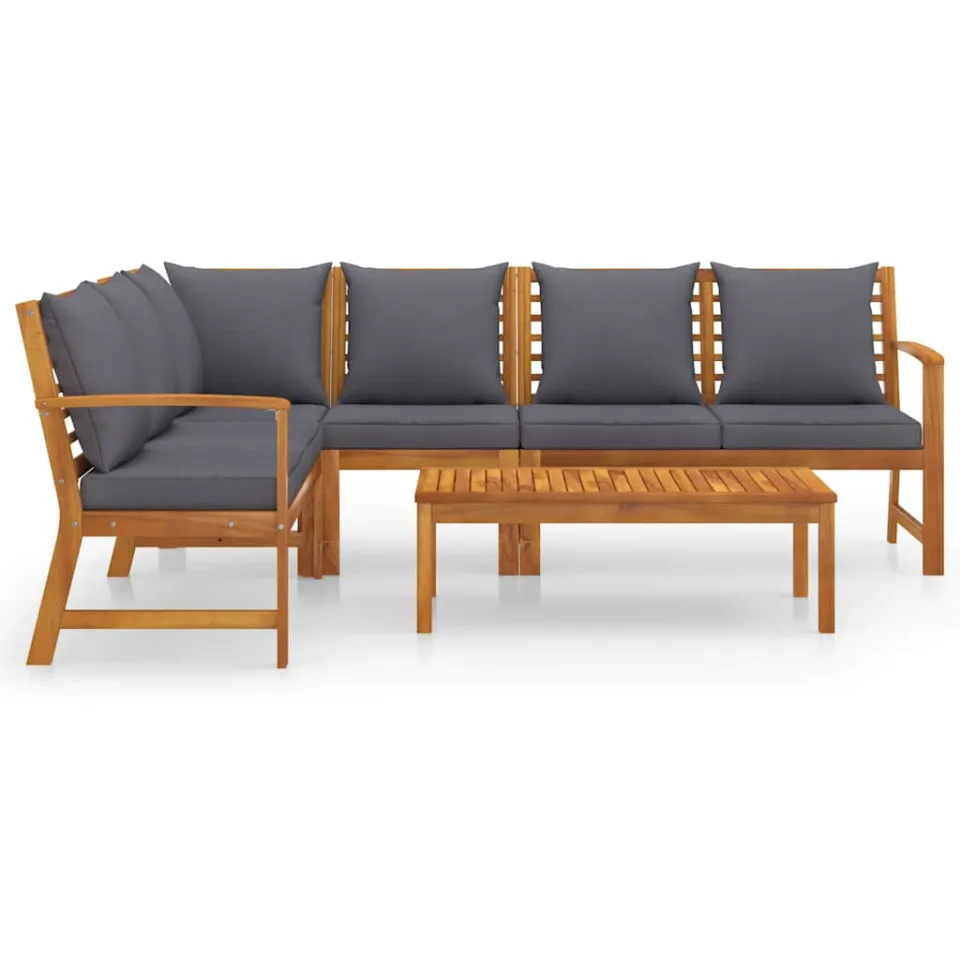 vidaXL 5-delige Loungeset met kussens massief acaciahout Grijs
